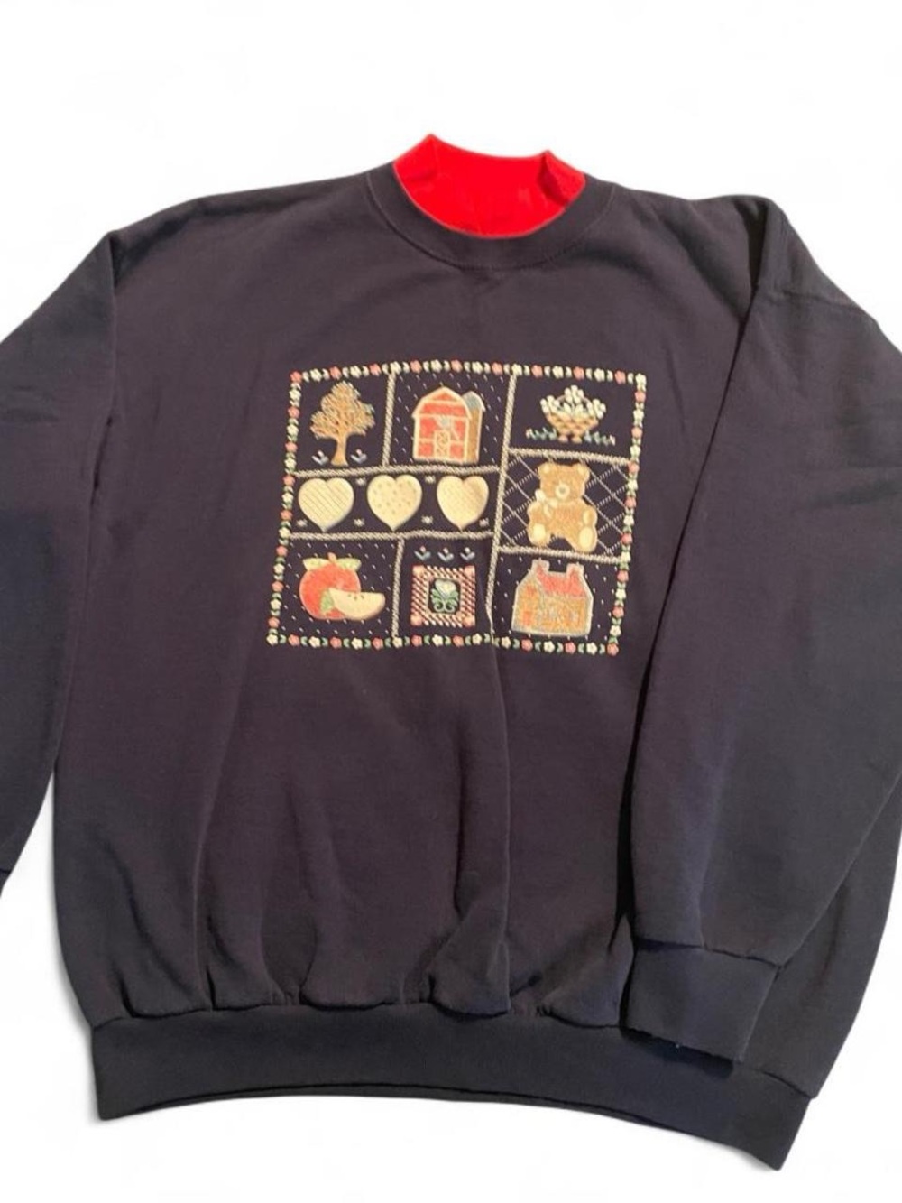 Women’s Vintage Navy Pullover Sweater with School Designs